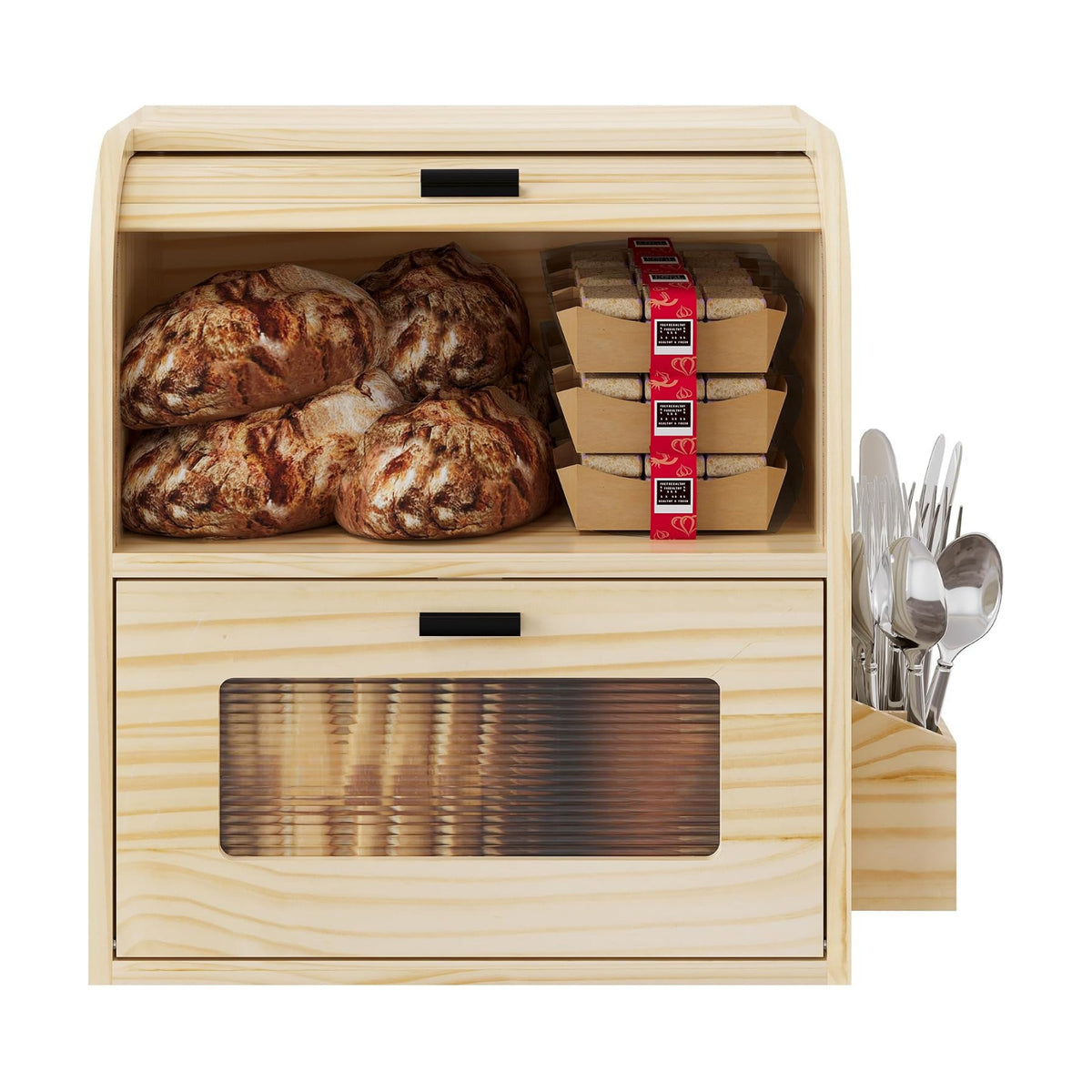 TQVAI Roll Top Bread Box for Kitchen Countertop, Keep Fresh Longer, Easy to Maintenance, Double Layer Vintage Wooden