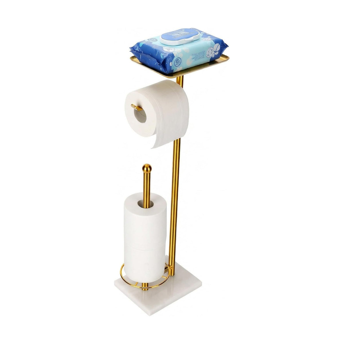 Gold Toilet Paper Holder with Shelf, Free Standing Toilet Paper Holder with Storage - Toilet Paper Stand for Holding