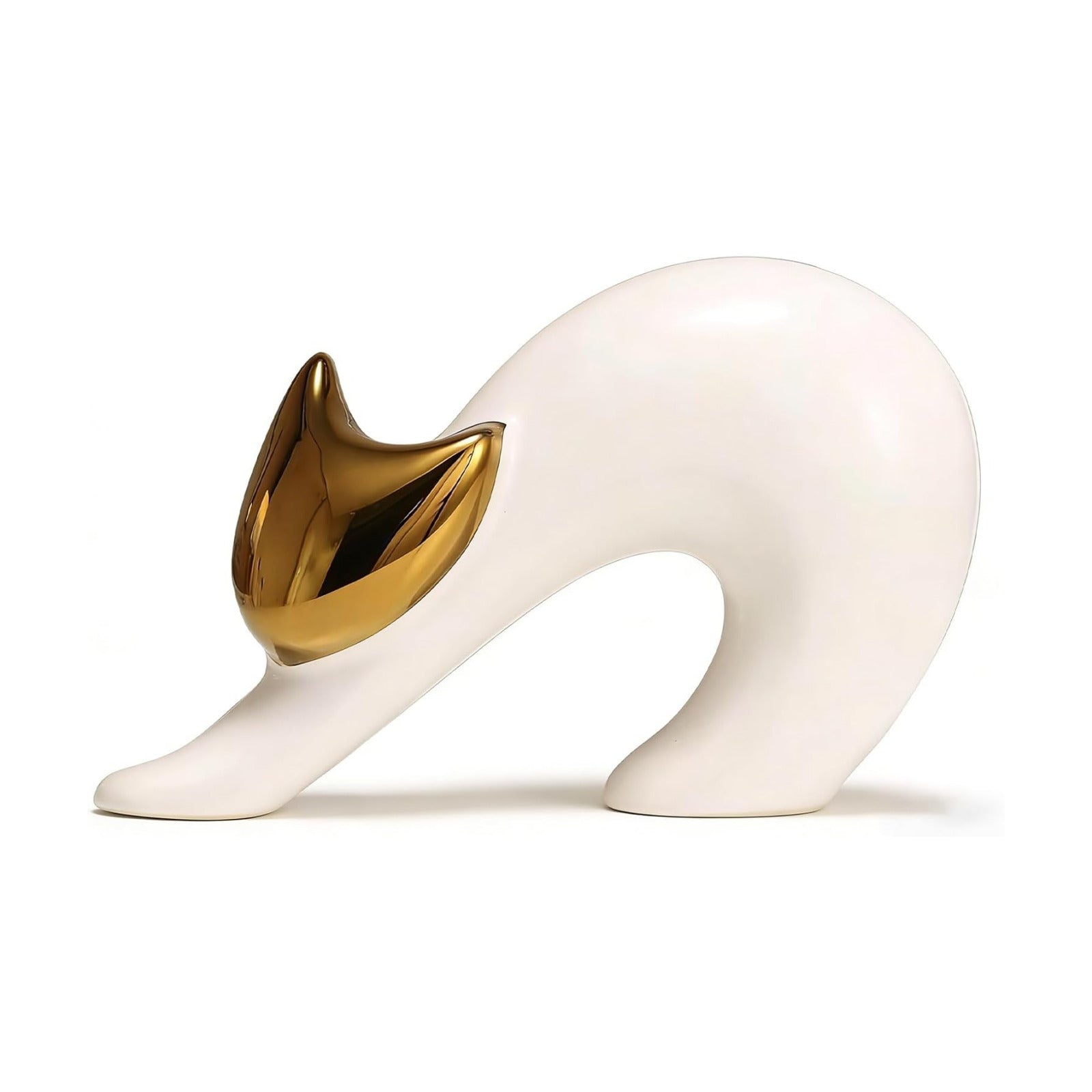 Cat Statues Home Decor White Ceramic Cat Figurine / White and Gold / 4.7in / 7.9 Inch