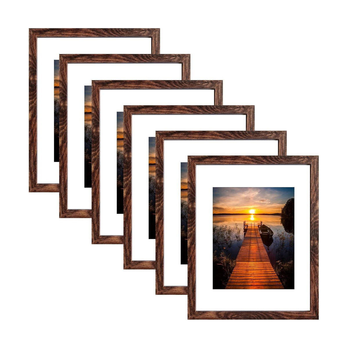SESEAT 11x14 Picture Frames, Display Pictures 8x10 With mat or 11x14 Prints Without Mat, Wall Mounting, Brown, 6PCS