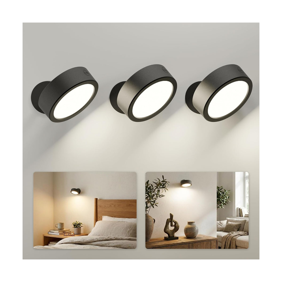 EZVALO LED Wall Mounted Light, 3000mAh Rechargeable Cordless Wall Sconce, Dimmable with Remote & Touch Control, 3 Color