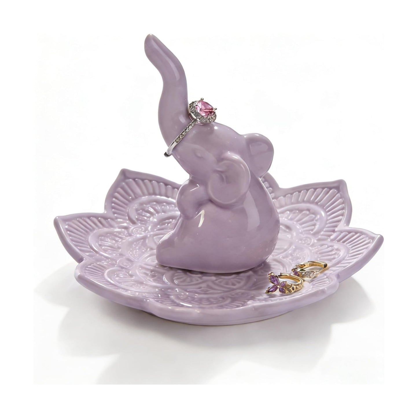 Elephant Ring Holder Jewelry Dish for Women / Purple