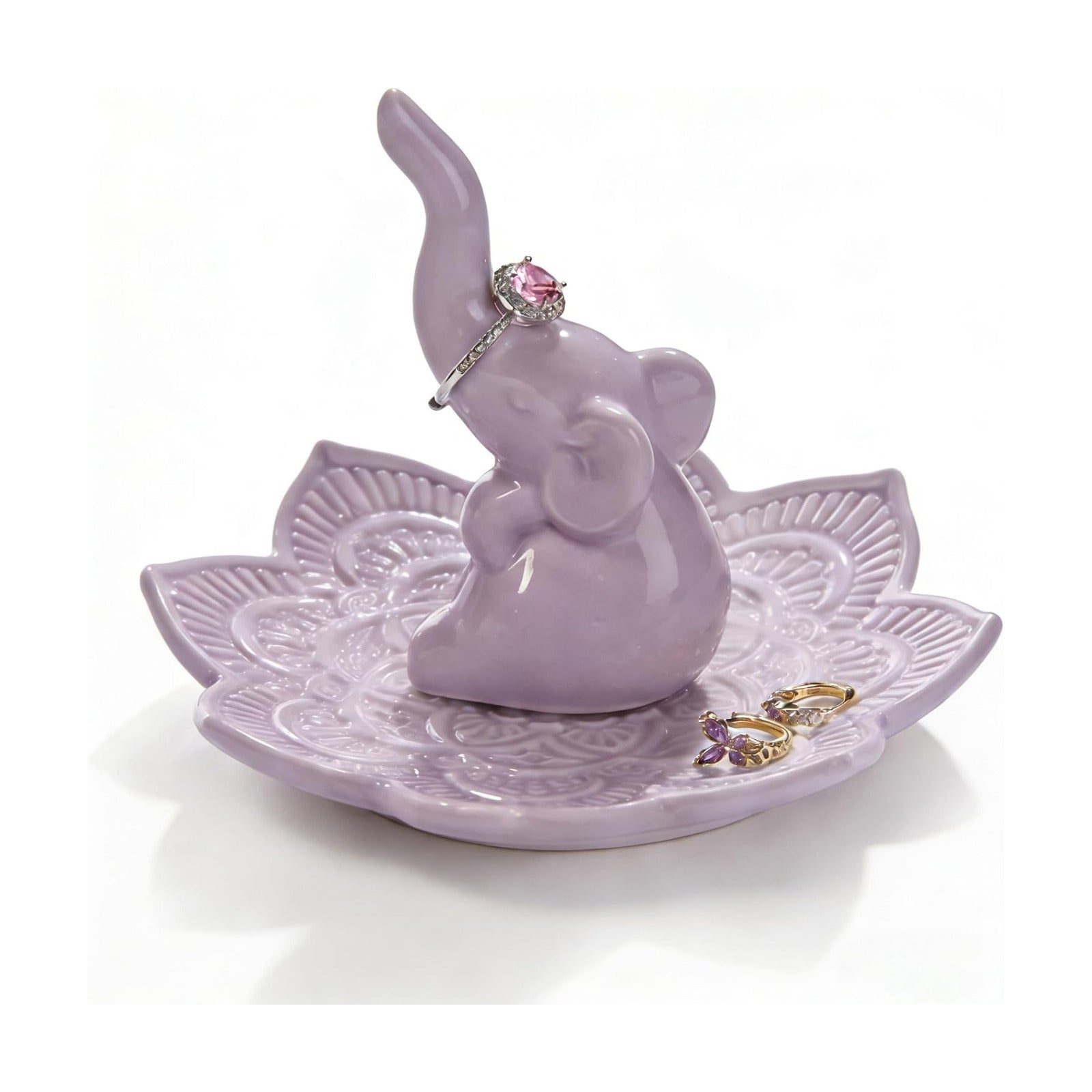 Elephant Ring Holder Jewelry Dish for Women / Purple