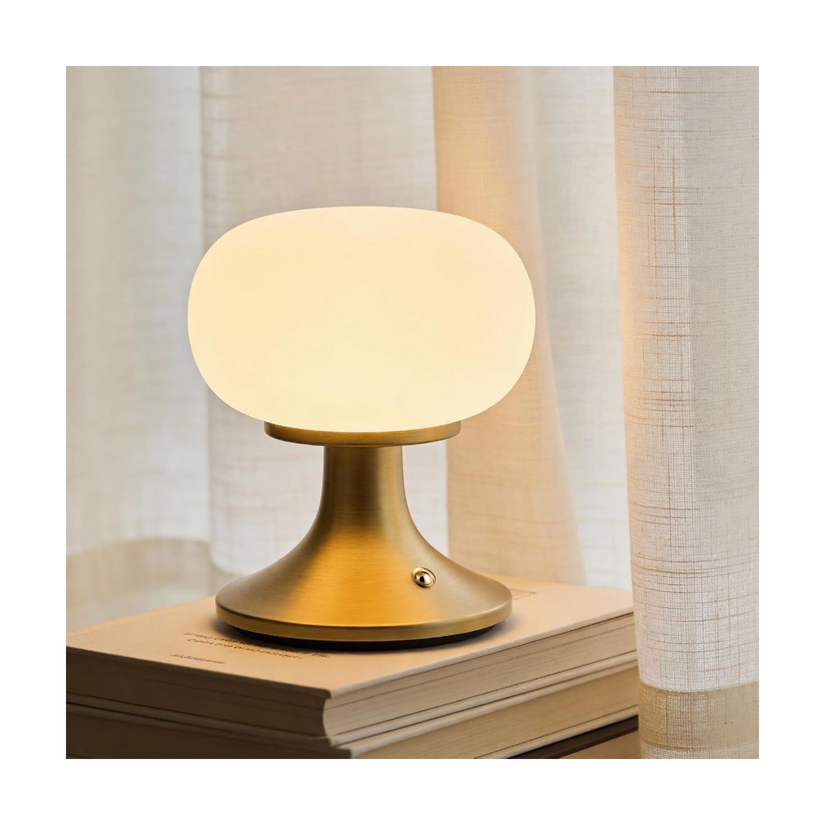 Cordless Mushroom Table Lamp - Stepless Dimming - 2700K Warm Light - Gold | Aluminum Base & Glass Shade - 150LM