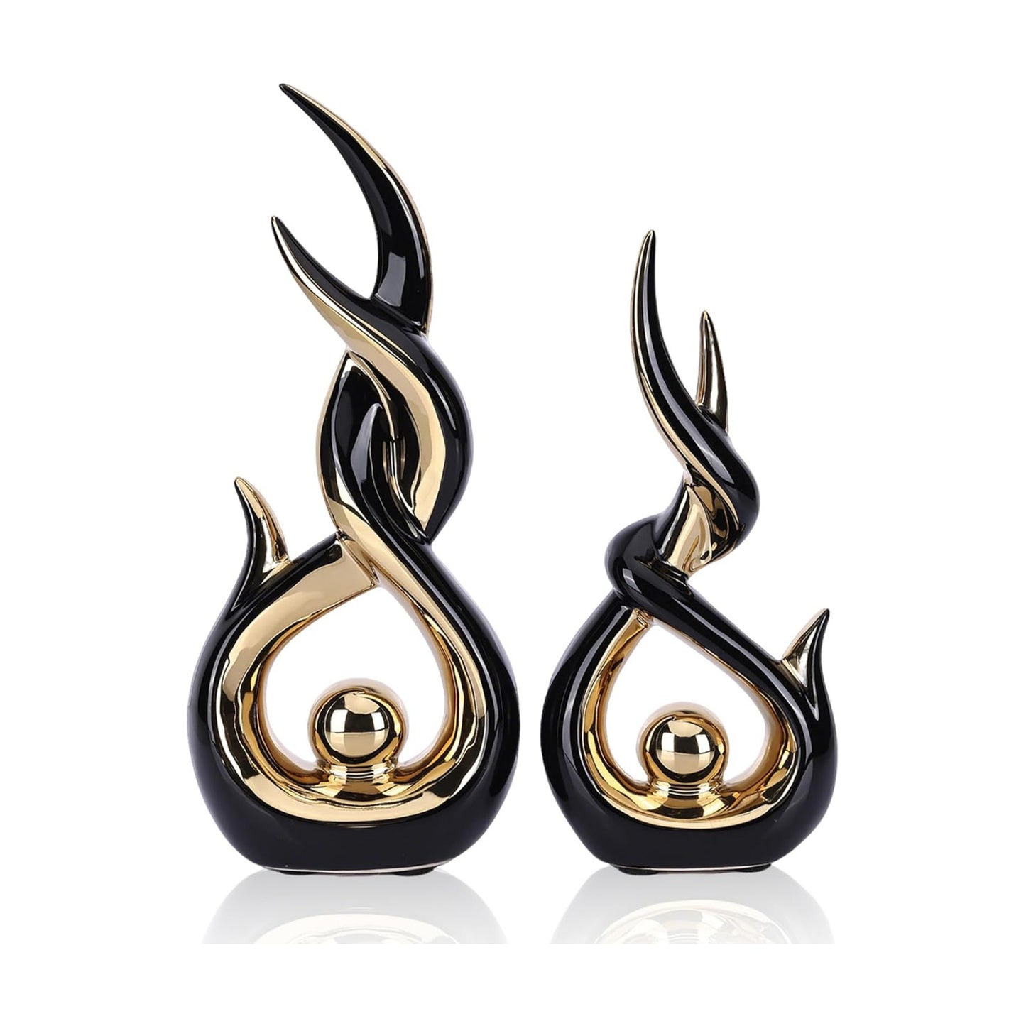 Gold Ceramic Abstract Sculpture / Bg / Black / Set of 2