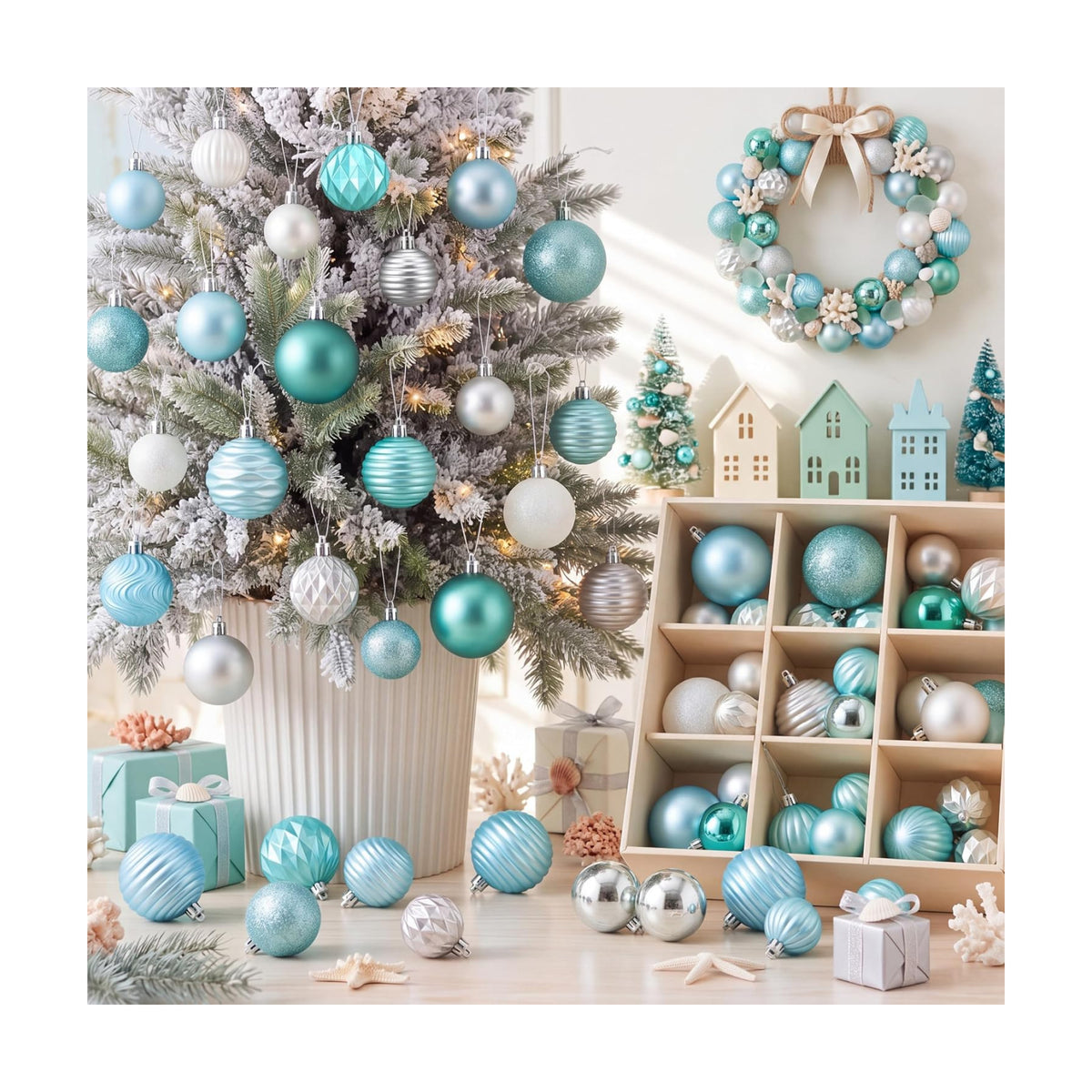 Lunmon 64 Pcs Coastal Ocean Christmas Ball Ornaments Beach Xmas Baubles
