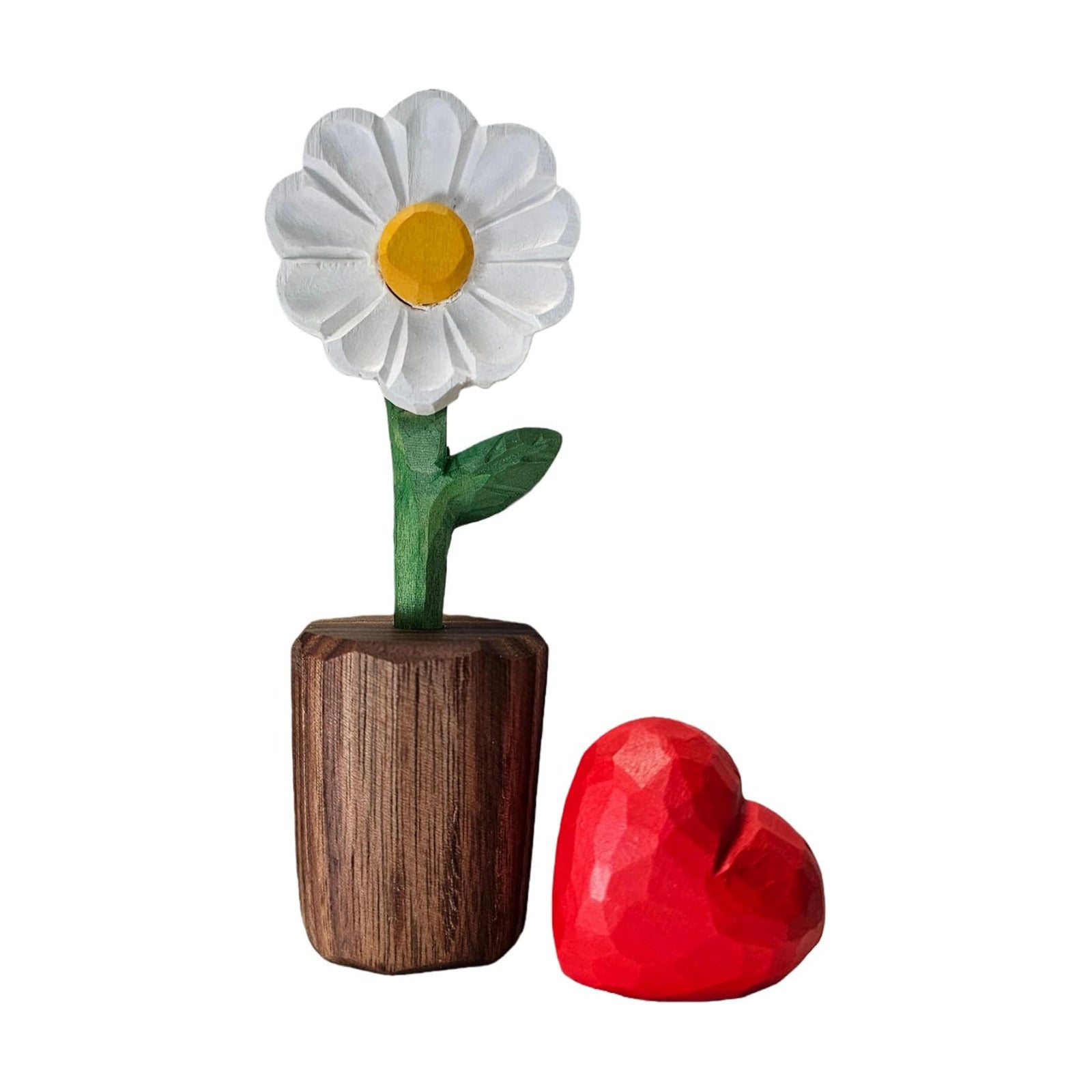 Hand-Carved Wooden Flower / White Daisy