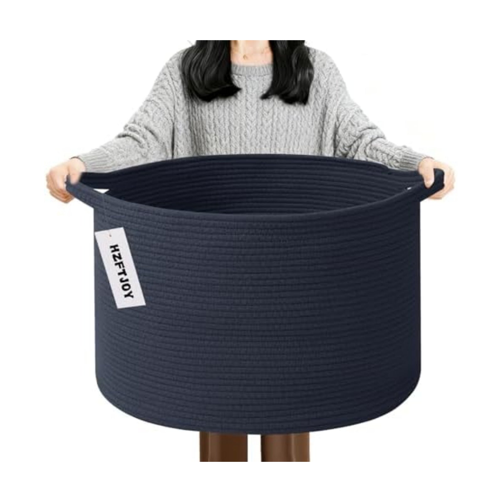 90L Extra Large Blanket Basket,Woven Rope Laundry Basket-Dark Blue