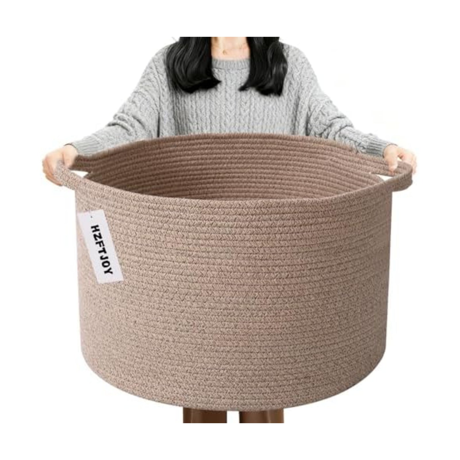 90L Extra Large Blanket Basket,Woven Rope Laundry Basket-Brown