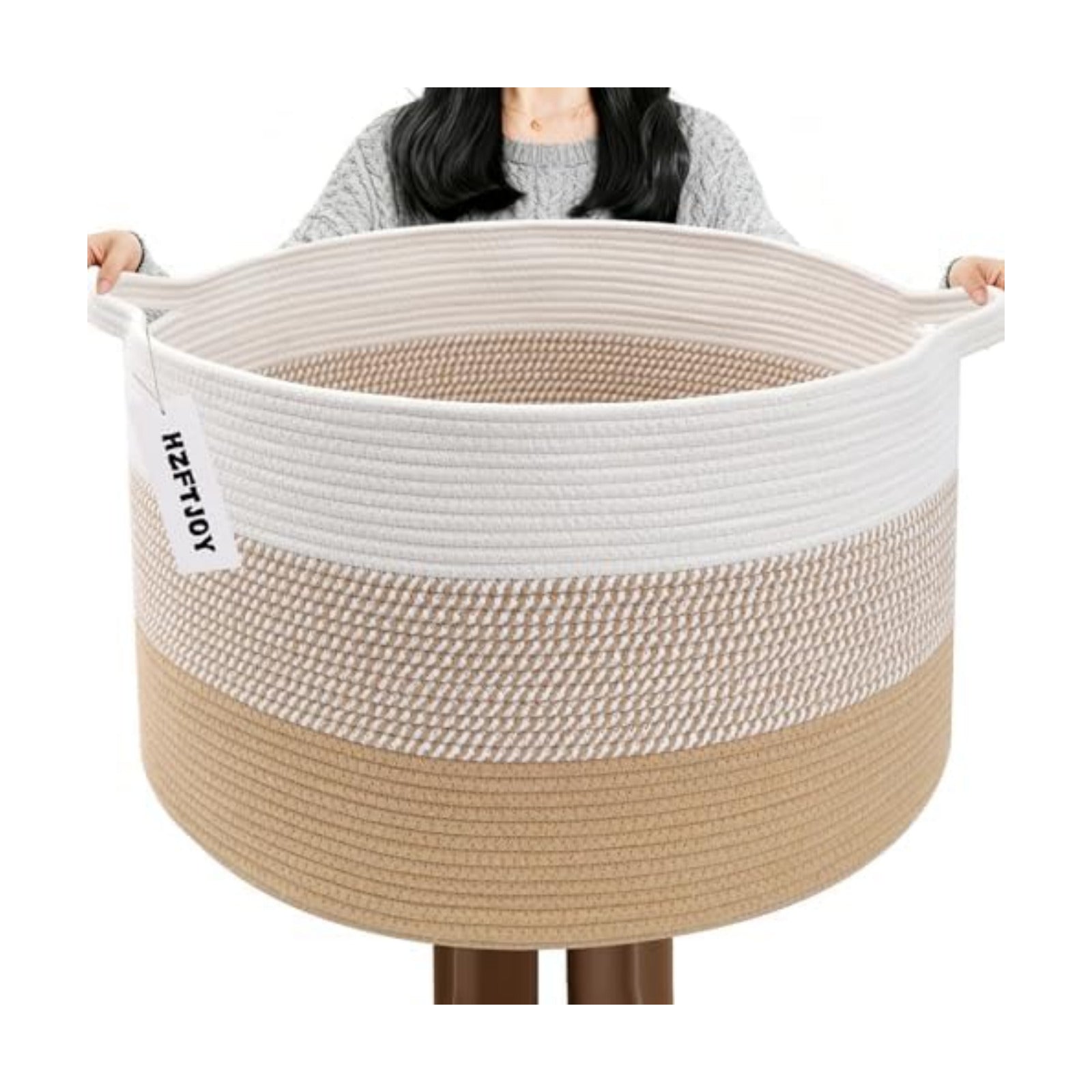 90L Large Blanket Basket,Rope Woven Laundry Basket-Yellow