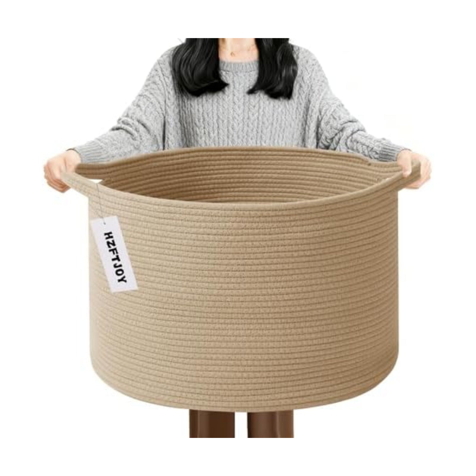 90L Extra Large Blanket Basket,Woven Rope Laundry Basket-Camel