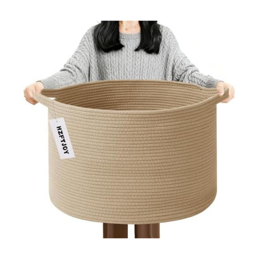 90L Extra Large Blanket Basket,Woven Rope Laundry Basket-Camel