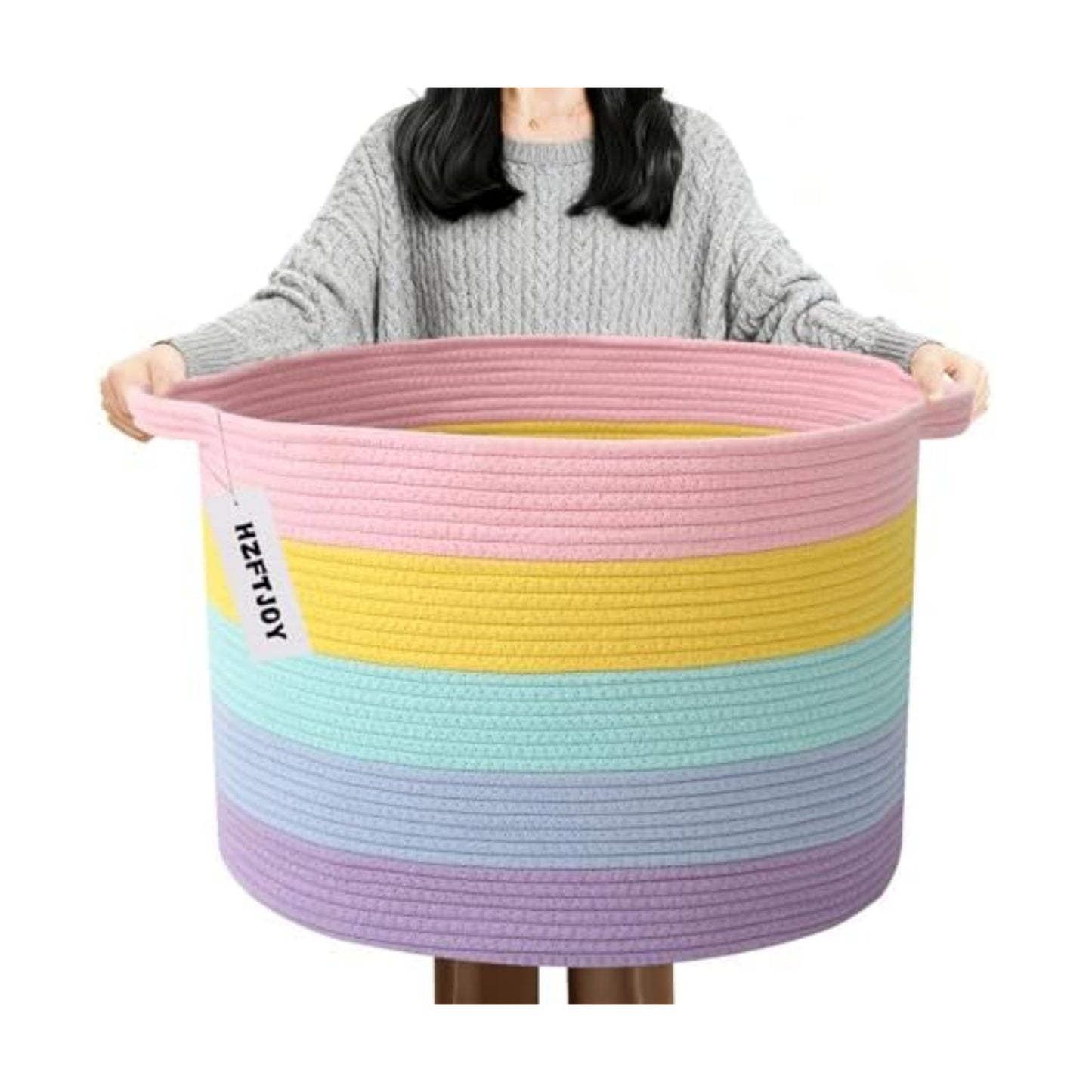 90L Large Blanket Basket,Rope Woven Laundry Basket-Colorful