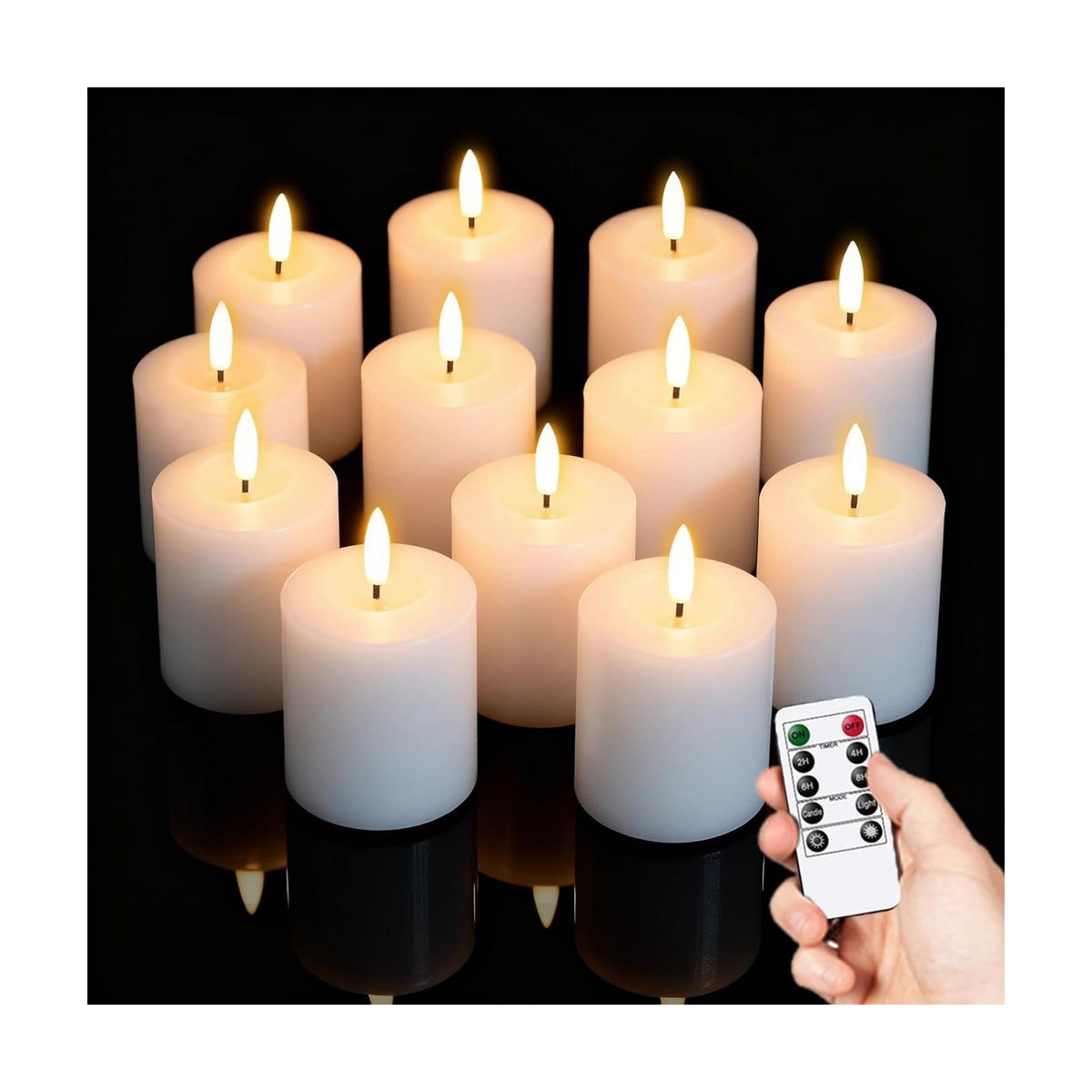 GenSwin Wax Votive Flameless Candles Battery Operated Remote Timer White | Battery Include, 2 x 3.2 In, 12 Pack, Pillar