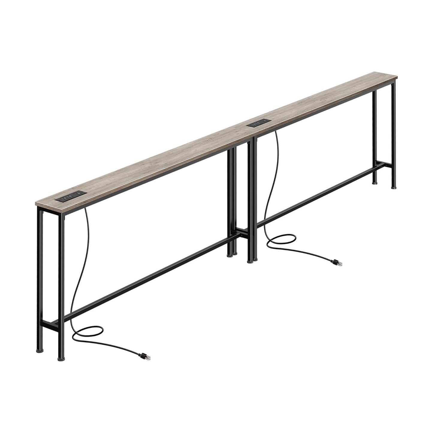 SUPERJARE 110.2 inch Narrow Behind Couch Table with Charging Stations