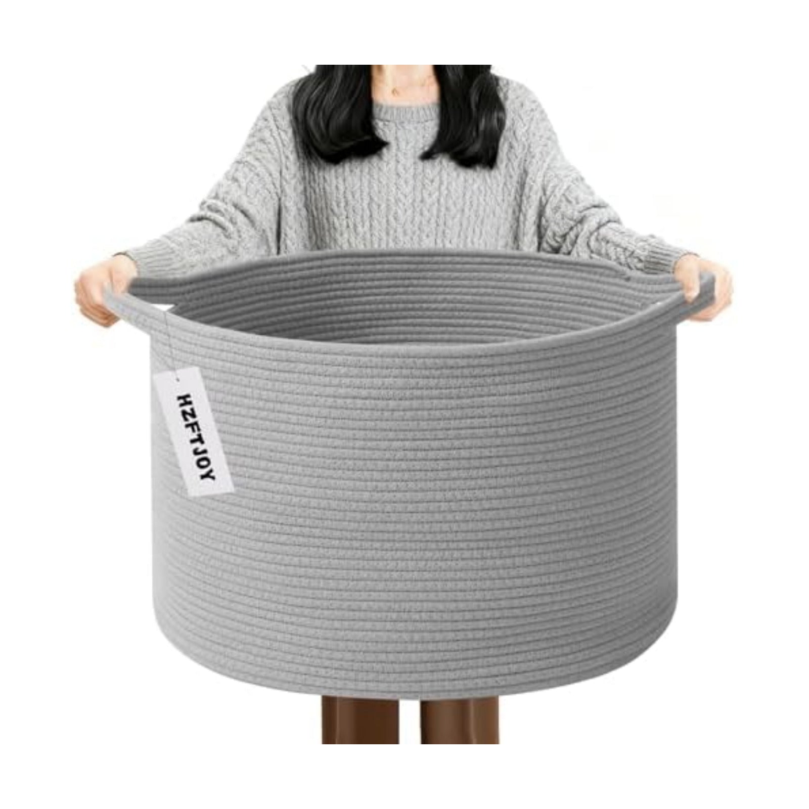 90L Extra Large Blanket Basket,Woven Rope Laundry Basket-Light Grey