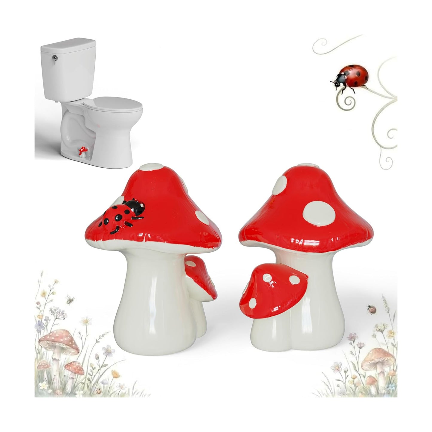 Mushroom Toilet Bolt Covers Decorative Ceramic Bathroom Decor / White Mushroom / Set of 2