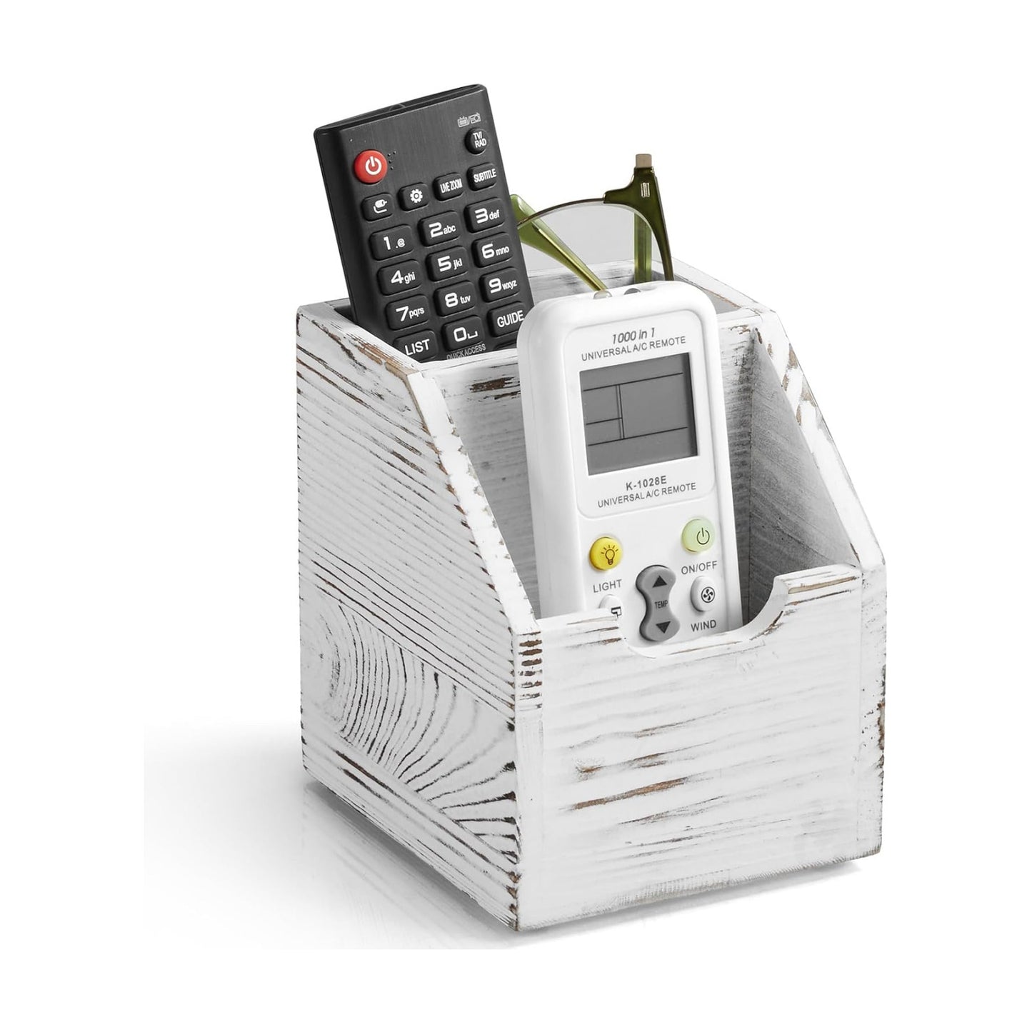 TV Remote Holder / Rustic White / 2 Slots