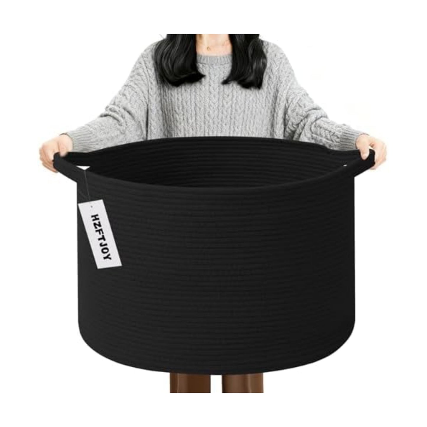 90L Extra Large Blanket Basket,Woven Rope Laundry Basket-Black