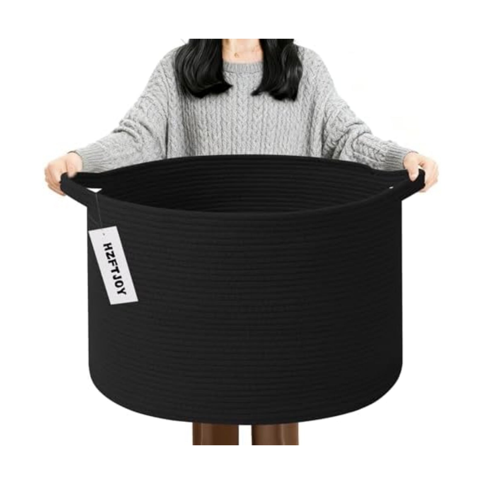 90L Extra Large Blanket Basket,Woven Rope Laundry Basket-Black