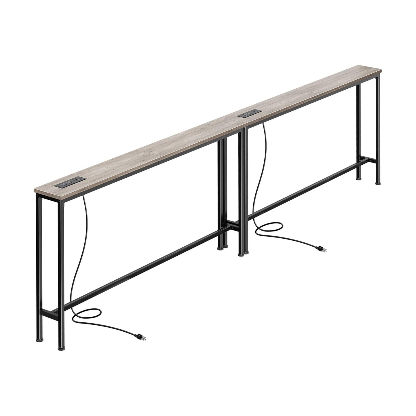 SUPERJARE 102.4 inch Narrow Behind Couch Table with Charging Stations