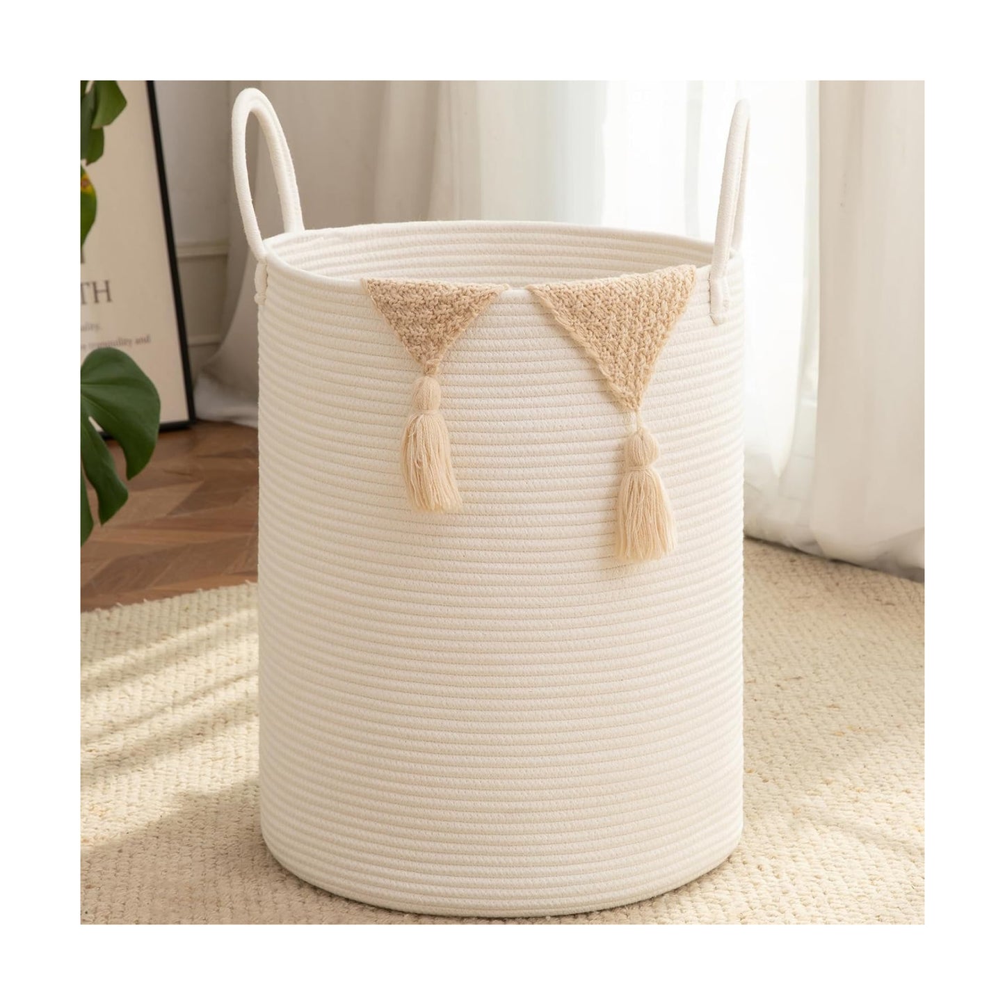 Cotton Rope Woven Basket for Blankets / White / 60L