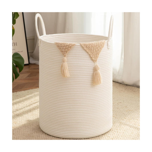 Cotton Rope Woven Basket for Blankets / White / 60L