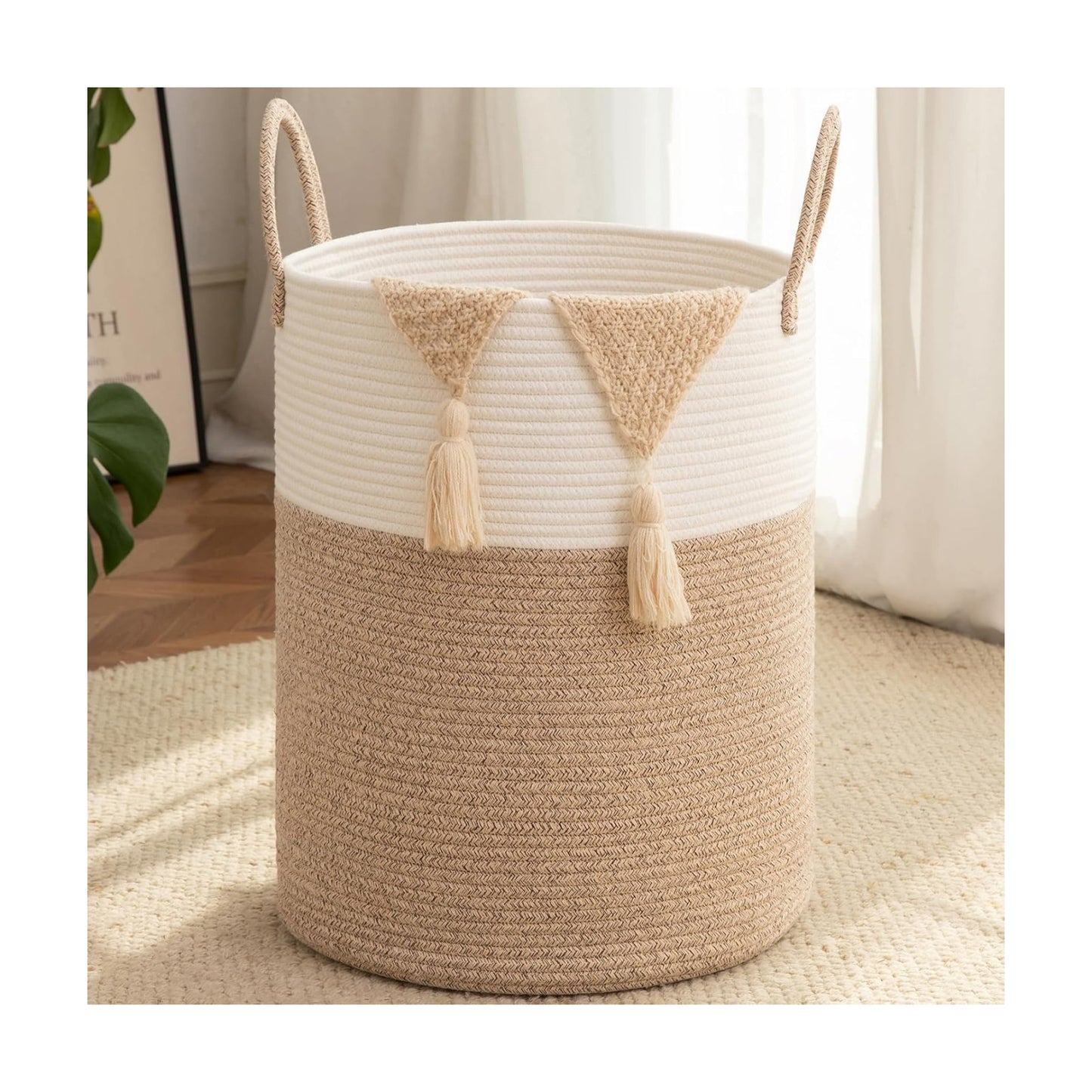 Cotton Rope Woven Basket for Blankets / Brown/white / 60L
