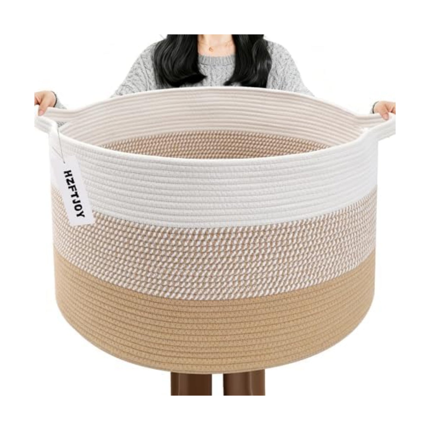 115L Large Blanket Basket,Rope Woven Laundry Basket-Yellow