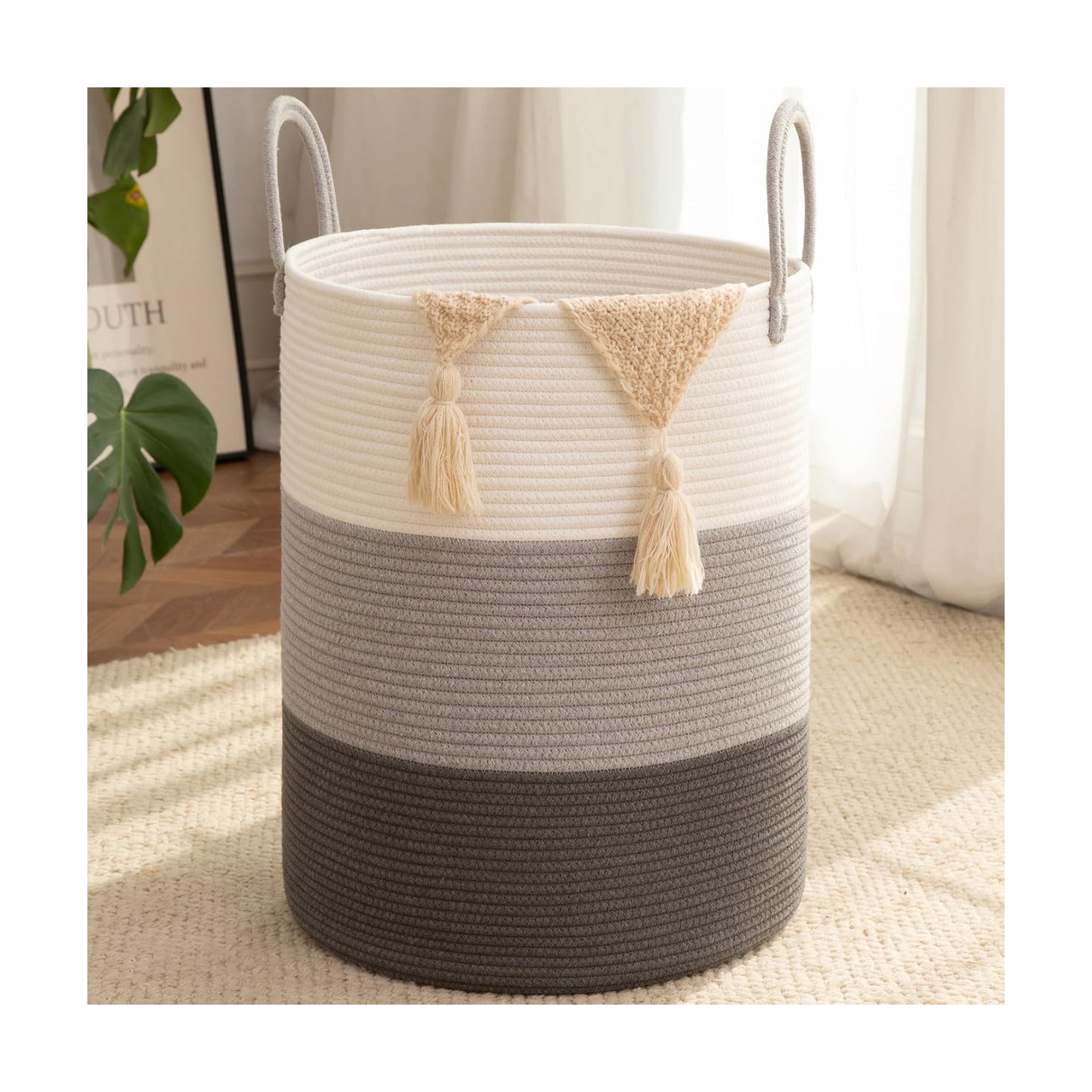 Cotton Rope Woven Basket for Blankets / Gradient Grey / 60L