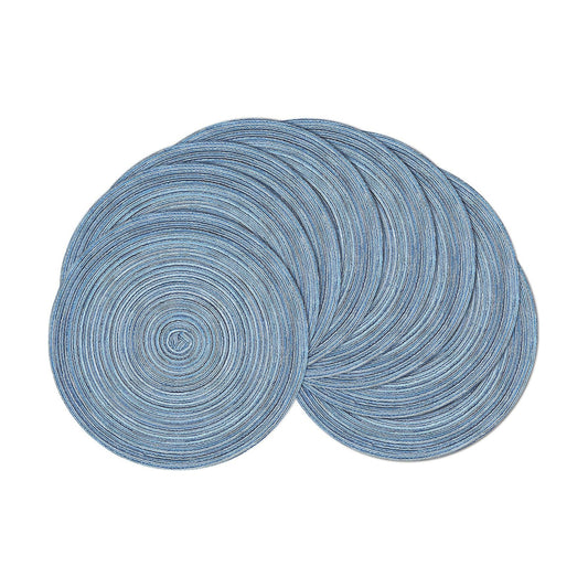 SHACOS Round Braided Placemats Set of 8 Circle Place Mats Cotton Polyester Kitchen Table Mats for Dining Table Wedding Party Decor (Blue Gray, 8)