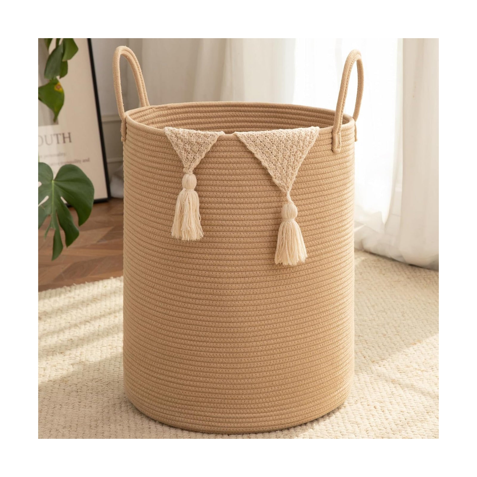 Cotton Rope Woven Basket for Blankets / Yellow / 60L