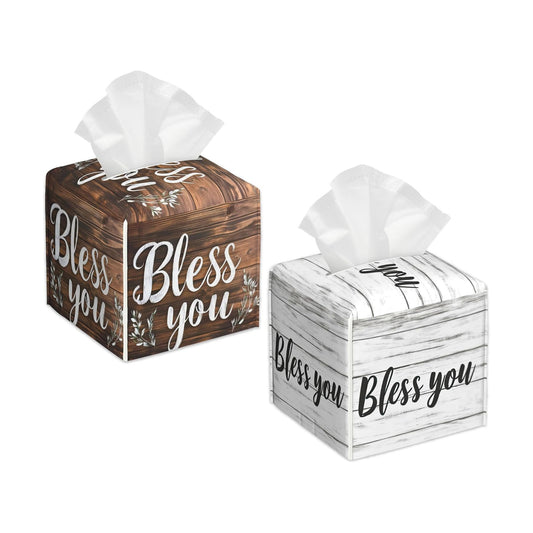 Tissue Box Holder Leather Facial Paper Case Modern Home Decoration / Bless You Wood Grain