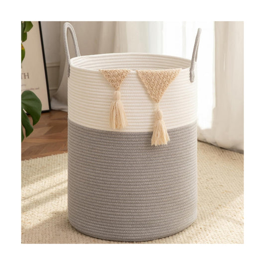 Cotton Rope Woven Basket for Blankets / Grey/white / 60L