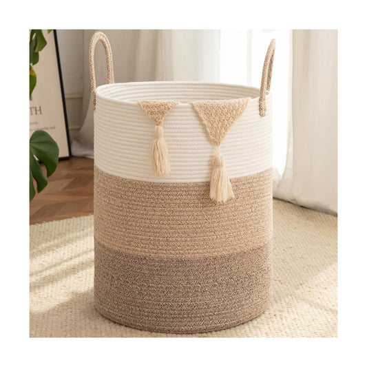 Cotton Rope Woven Basket for Blankets / Gradient Brown / 60L