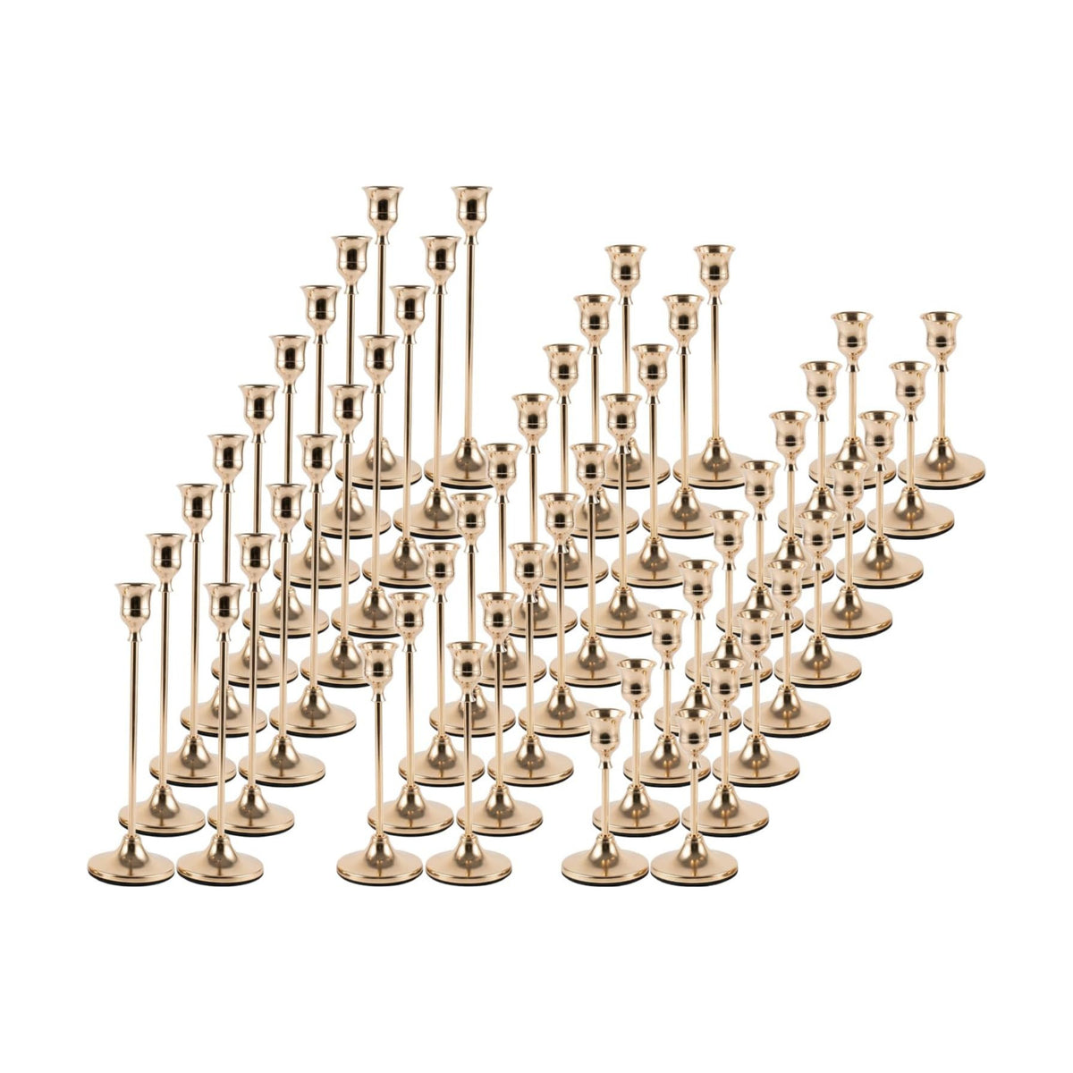 54 pcs Gold Candlestick Holders Set, 3 Sizes Metal Taper Candle Holders Weighted with Anti-Slip Pad, Vintage Finish