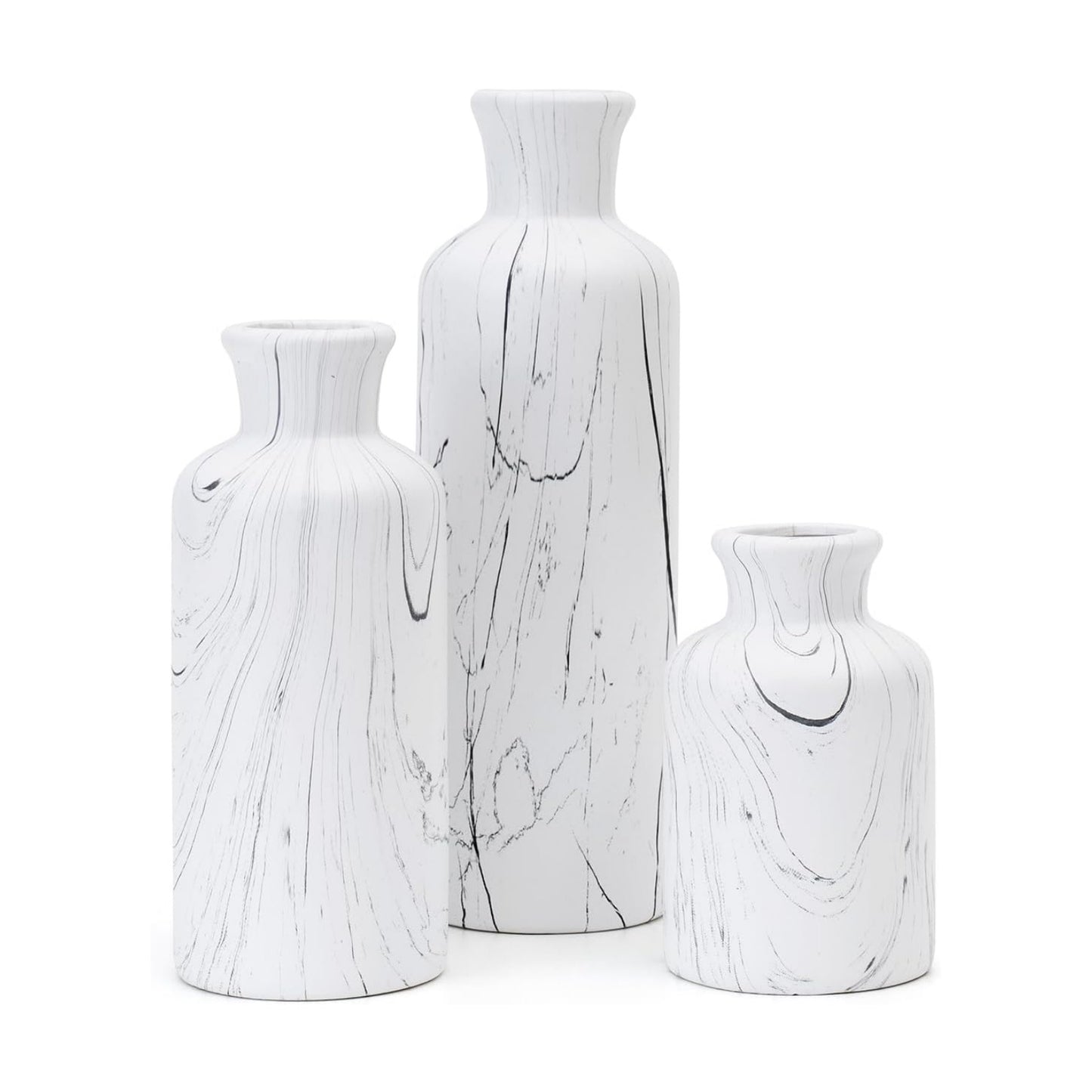 Modern Ceramic Flower Vase / 104-white Gray Marble / Set of 3