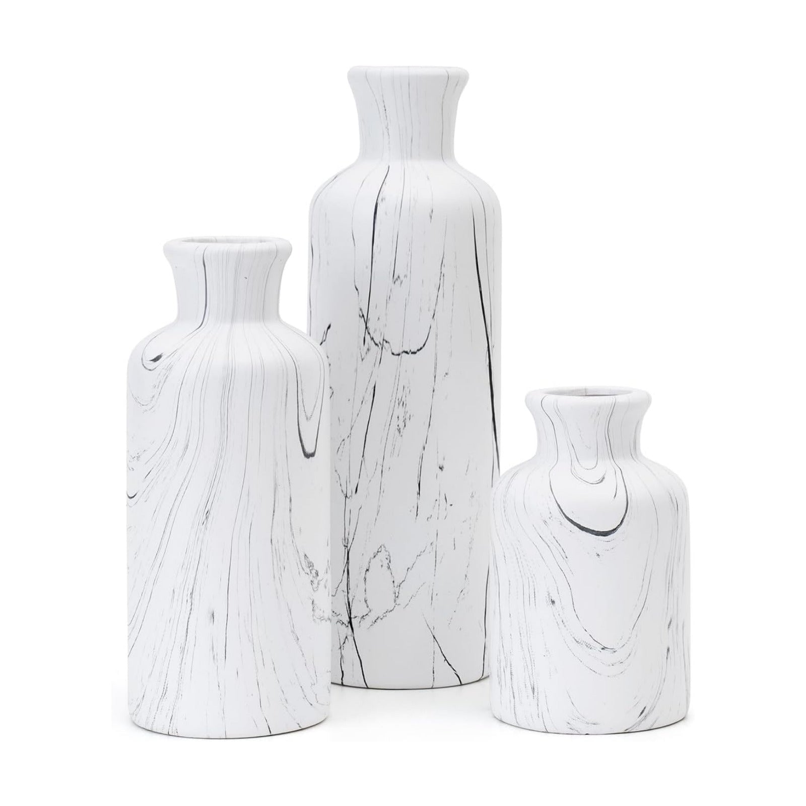 Modern Ceramic Flower Vase / 104-white Gray Marble / Set of 3