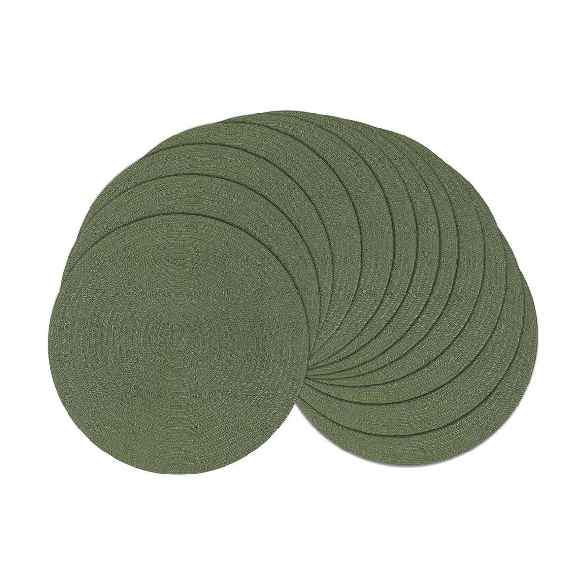 SHACOS Round Placemats Set of 12 Washable 15 inch Round Table Mats Cotton Polyester Woven Braided Place Mats for Dining Table Wedding Party Decor (Olive Green, 12)