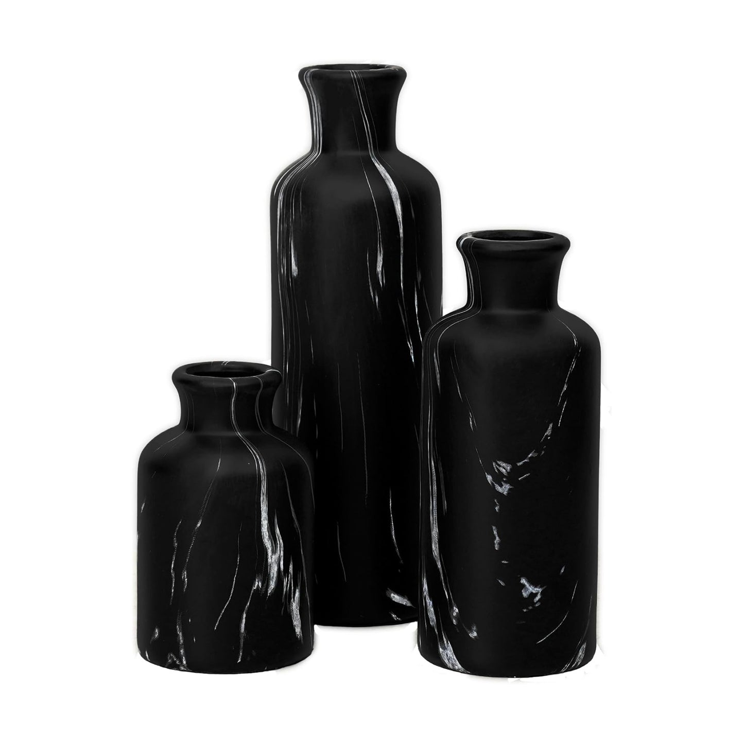 Modern Ceramic Flower Vase / 103-black Gray Marble / Set of 3