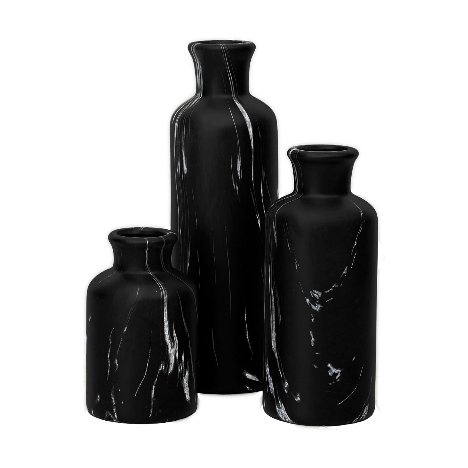 Modern Ceramic Flower Vase / 103-black Gray Marble / Set of 3
