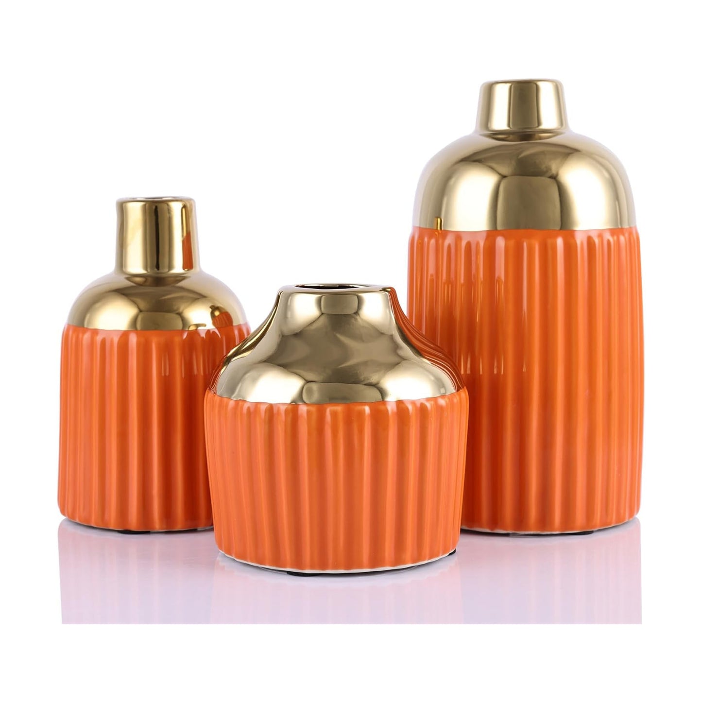 Gold Ceramic Vase 3-Piece Set / Og / Orange