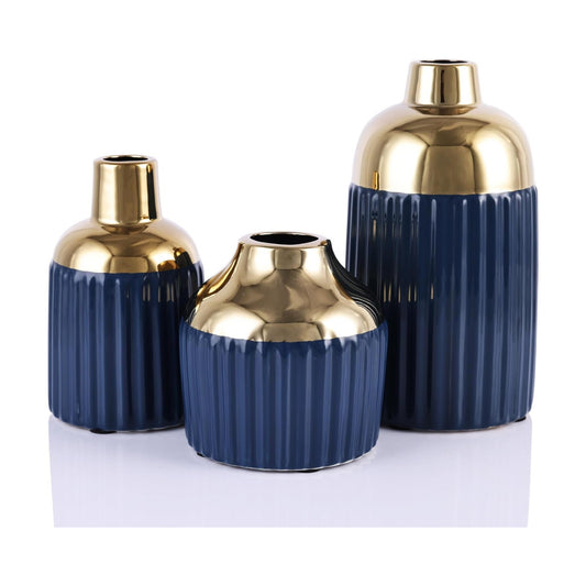 Gold Ceramic Vase 3-Piece Set / Blg / Blue