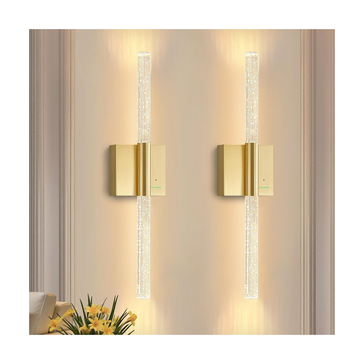 28” Wall Sconces Set of 2, Rechargeable Battery Powered Wall Light | Extra Large 8000mAh Battery Operated Dimmable Led