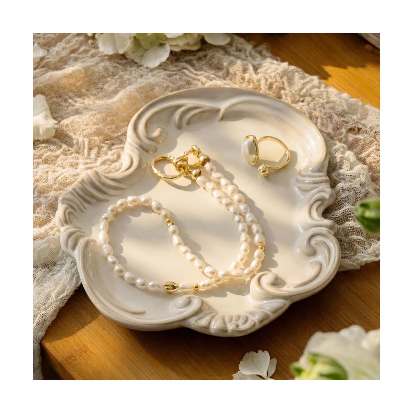Jewelry Tray / Jewelry Dish for Rings Earrings Decorative Trinket Tray / Beige