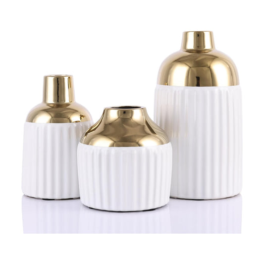 Gold Ceramic Vase 3-Piece Set / Wg / White