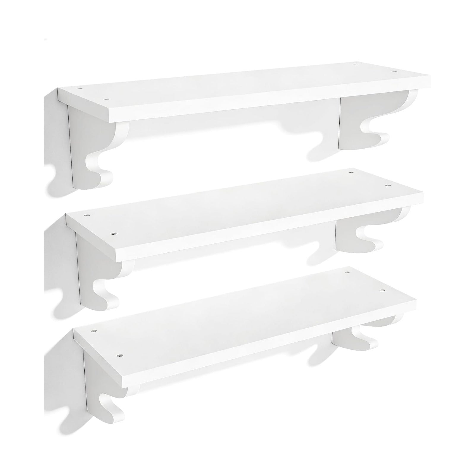 Wood Wall Shelves / White / 17 Inch / Set of 3