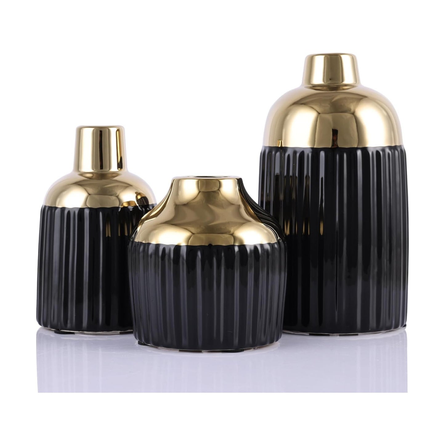 Gold Ceramic Vase 3-Piece Set / Bg / Black