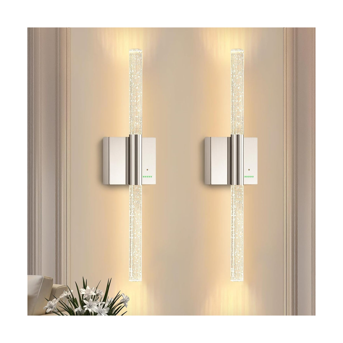 Battery Operated Wireless Wall Sconces, 2 Pack Dimmable Wall Lighting | Slypadan Extra Large Rechargeable