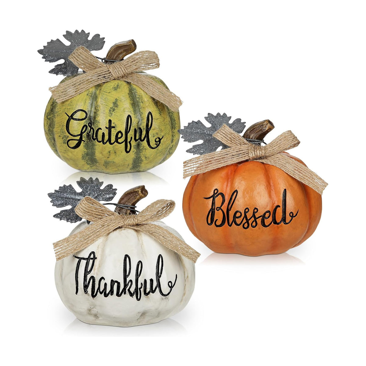 DILATATA Fall Pumpkins Decoration 3Pcs Resin Pumpkins Thanksgiving Fake Pumpkin Figurines Mini Carved Pumpkin for Home Harvest Halloween Thanksgiving Rustic Farmhouse Table Centerpiece Shelf Mantel